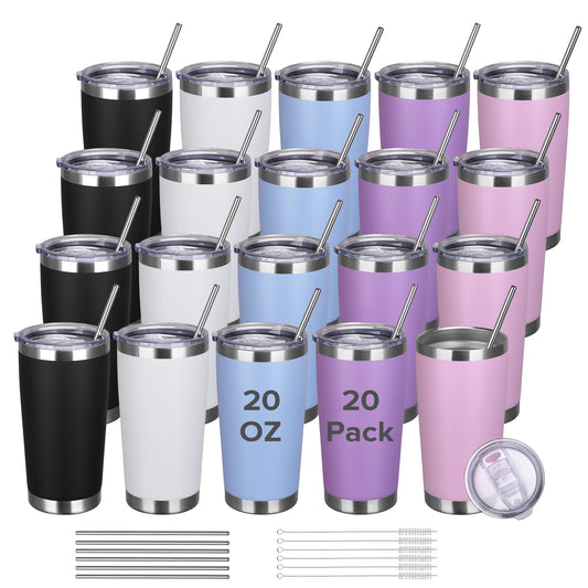 20 Pack 20 oz Powder Coated Double Wall Vacuum Insulated Travel Coffee Mug
